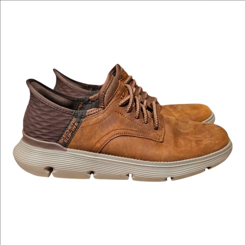 Skechers Slip-ins Garza Gervin Brown Leather Hands Free Sneakers Mens 8 205046 - Picture 4 of 8